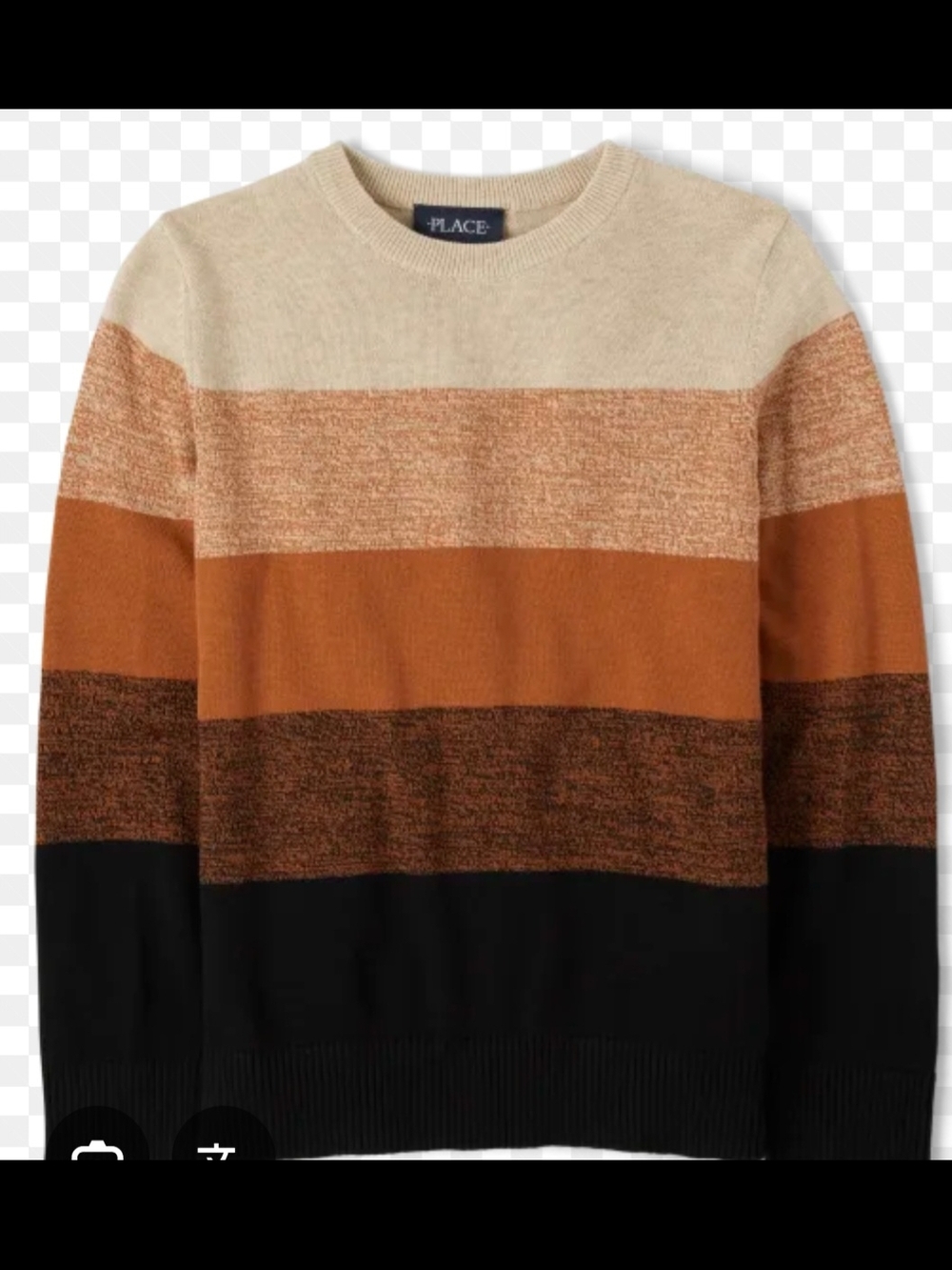 Place Boys Striped Crewneck Sweater - Cream, Rust, Brown & Black
